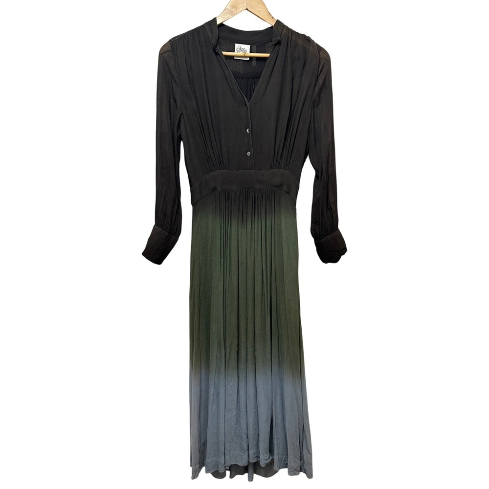 Attic and Barn Ombre Chiffon Maxi Dress Womens 42‎ (10) Pleated Boho Flowy *Flaw